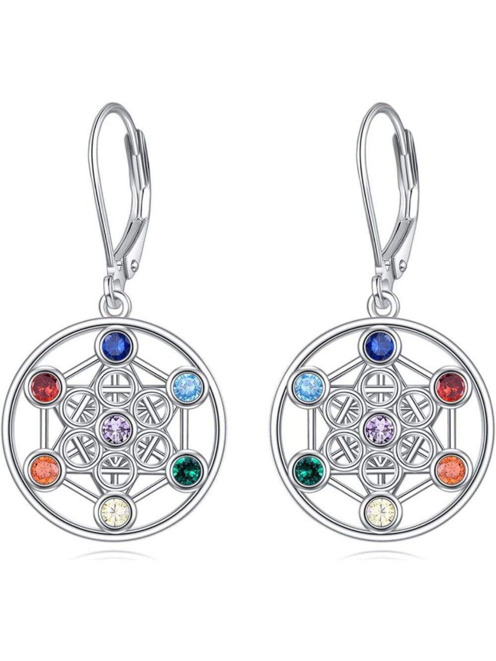 Sterling Silver Metatron Cube Earrings | Sacred Geometry Dangle | 7 Chakra